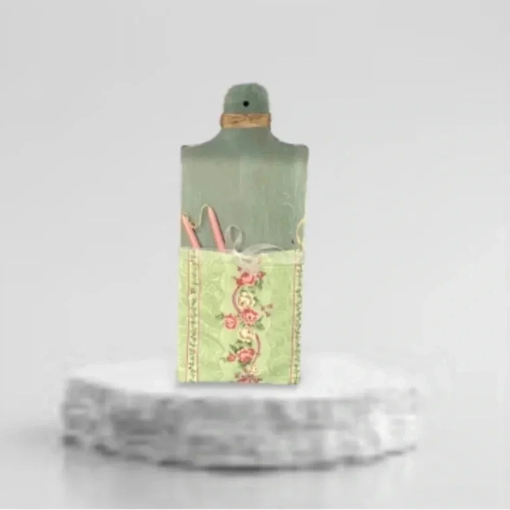 Primitive Handmade Reclaimed Wood Cutting Board Floral Candlestick Cottage Green